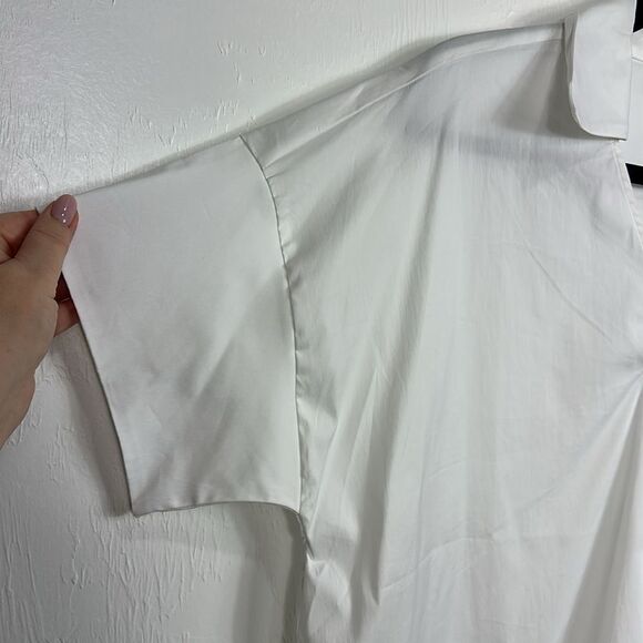 Chico's White Solid Trapeze Poplin Short Sleeve Blouse Top Size L - Picture 2 of 8